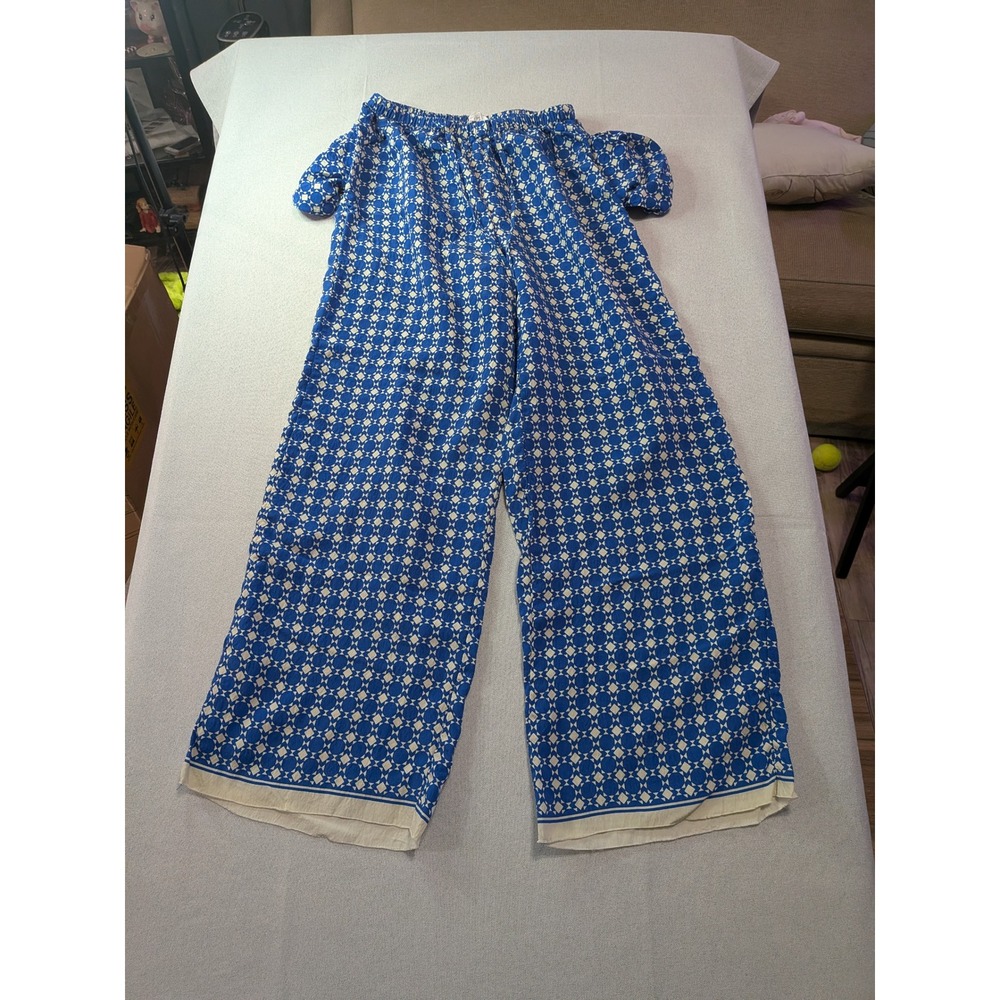 Sienna Sky Wide Leg Pants Womens L Blue Excellent Geometric Boho Palazzo Pockets